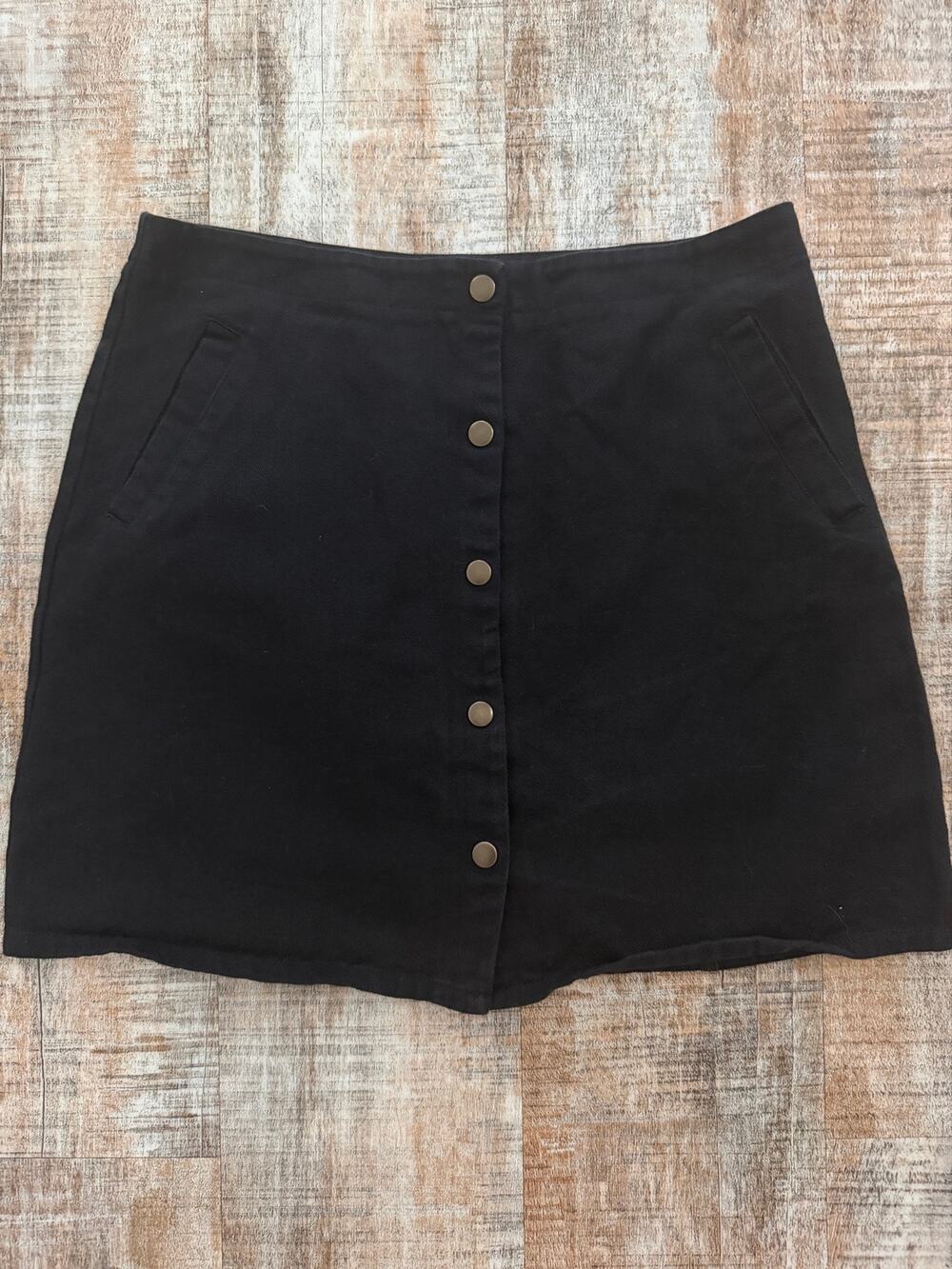 Miami Black Button Up Fly Front Denim A-Line Mini Skirt 100% Cotton Size Large